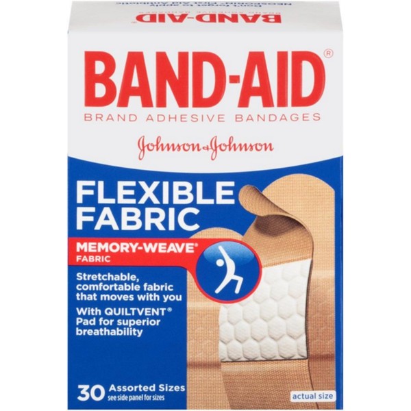 BAND-AID® Brand Flexible Fabric Bandages Assorted Sizes, 30 Count