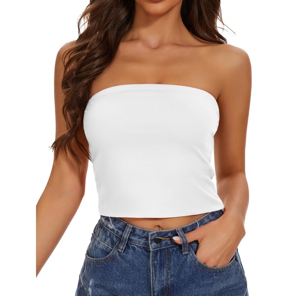 Womens Tube Tops Summer Strapless Crop Top Basic Double Layered