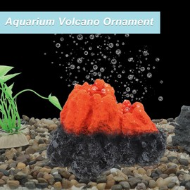 CAPASTEC Aquarium Volcano Ornament, Double Vent Resin Volcanic Decor, Realistic Mountain with Air Stone Bubblers, Volcano Fish Tank Decorations, Orange, 1 Set