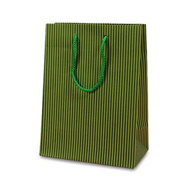 Paper Mart Green Pinstripe Gift Bags | Quantity: 100 | Width: 13" Gusset - 5"
