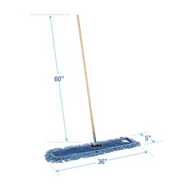 Boardwalk HL365BSPC Looped-End Dust Mop Kit 36 x 5 60-Inch Metal/Wood Handle Blue/Natural