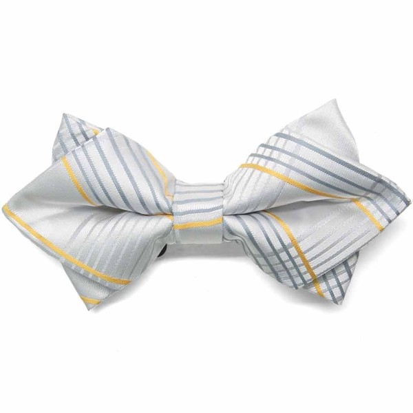 tiemart Diamond Tip Bow Tie (Soft Gray Jeffrey Plaid)