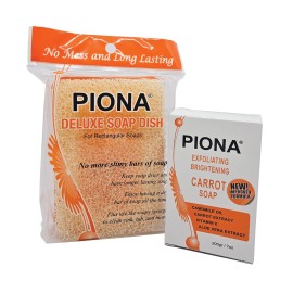 PIONA Exfoliating Brightening CARROT Soap 7 Oz. and Deluxe Soap Dish SET