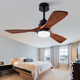 XINGSIYUELYX 52'' Wood Ceiling Fan with Lights and Remote, 3 Walnut Fan Blade and 6 Speed DC Motor, Indoor Outdoor Ceiling Fan for Patio, Bedroom, Living Room, Kitchen, Office