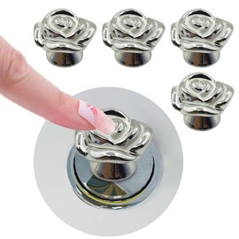 XQIGI 4 Pieces Toilet Tank Button Aid, Rose Toilet button pusher helper Flush Replacement for Women Long Nail Art, Flower Toilet Lid Cover Lifter Handle for Drawer Knobs Decor(Silver)