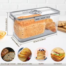 Bread Bin Airtight Bread Bin with Snap Time Recording Bread Storage Box with Lid Food Grade Plastic Bread Storage Container with Air Valve for Bagel, Homemade Bread, Toast (32.5x17.5x15.3cm)
