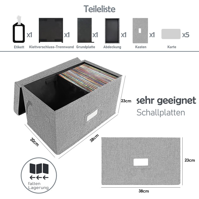 Vinyl Record Storage Box for 7"/45 RPM LPs, Grey Case