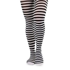 Jefferies Socks Girl's Striped Tights 1 Pack, Black/White, 8-10 Years