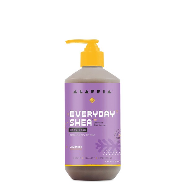 Alaffia EveryDay Shea Body Wash - Naturally Helps Moisturize and Cleanse without Stripping Natural Oils with Shea Butter, Neem, and Coconut Oil, Fair Trade, Lavender, 16 Fl Oz