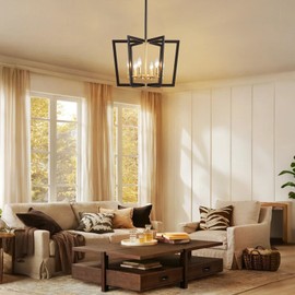 peskoe Modern Black Gold Chandelier 6-Light Farmhouse Geometric Pendant Lighting Fixture for Dining Room Living Room Kitchen Island Entryway Bedroom Office, 20" Ceiling Hanging Lamp