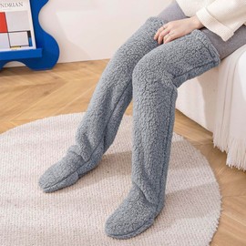 NICEYEA Women's Winter Warm Knee High Socks Thick Plush Slipper Stockings Furry Extra Long Leg Warmers Sleeve Thigh High Boot Sleeping Socks