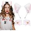 Cat Headband Cat's ears headdress and Plush wristband (White, One