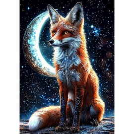 DOMROM Diamond Art Painting Kits for Adults, Fox Diamond Painting Kits 5D Moon Diamond Art Kit for Beginner, Animal Diamond Painting Full Round Drill Art and Crafts for Gift Decor 30x40cm