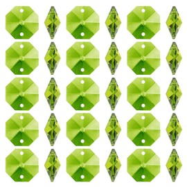 PATIKIL K9 Crystal Octagon Beads 2 Holes Pendant, Pack of 100, 14 mm Chandelier Prisms Parts Ornaments Hanging Beads for DIY Crafts Decoration, Olive Green