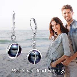 POPLYKE Pearl Earrings for Women 925 Sterling Silver Pearl Earrings Leverback Pearl Jewellery for Women, Sterling Silver, Pearl