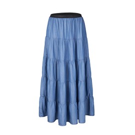 Tronjori Womens A Line Long Lightweight Tencel Denim Tiered Skirt with Multi Layers(L, Blue Multi Layer)