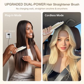 Luxspire Cordless Hair Straightener Brush, Dual Power Hair Brush Straightener with 45W Fast Charger, 6 Temps 200M Negative Ions, Portable Comb for Travel, White