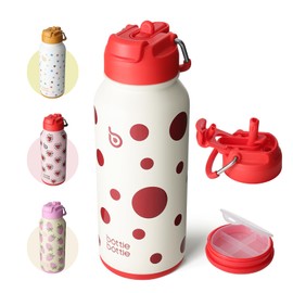 BOTTLE BOTTLE 32oz Insulated Water Bottle Stainless Steel Sport Water Bottle with Straw Dual-use Lid Design for Gym with Pill Box (Polka Pop)