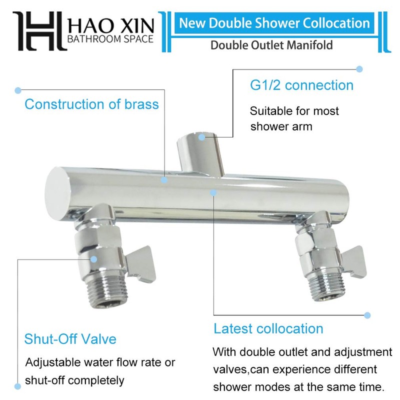 HAOXIN Double Shower Head with Manifold Shut-Off Valve and Shower