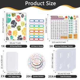 100 Envelopes Money Saving Challenge, A5 Budget Binder with Cash Envelopes & 3 Budgeting Planner Trackers to Save $5,050 Money ，Savings Challenge Book for Organizer, Dog Paws