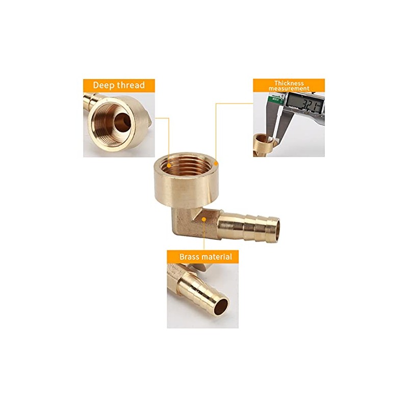 HATOOLHA® Brass Barb Hose Fitting, Elbow Pipe Connector 8mm Barbed