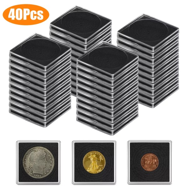 TheSiliconValley 40PCS Adjustable 2x2 Coin Holder Snap Capsule 40mm Silver