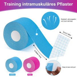 ZITUZY Kinesiology Tape, 5 m x 5 cm Kinesiology Tape, Skin-Friendly Tapes, Waterproof and Elastic Kinesiology Tape, for Knee, Shoulder and Elbow, Muscle Firming Bands (Blue/Pink)