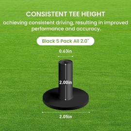 Rubber Golf Tees 1.5" 2.0" Height Options with Cross Design 5 Pack for Golf Practice Mat, White Black Durable Tees for Driving Range, Tee Holder Set All-Weather Design for Hitting Mats (Black 2.0'')
