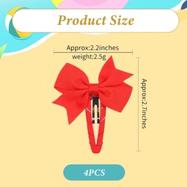 Red School Hair Accessories, 4pcs Red Bow Hair Clips, Red Hair Barrettes, Metal Snap Hair Barrettes Hairclips Gifts for Christmas Birthday Back to School