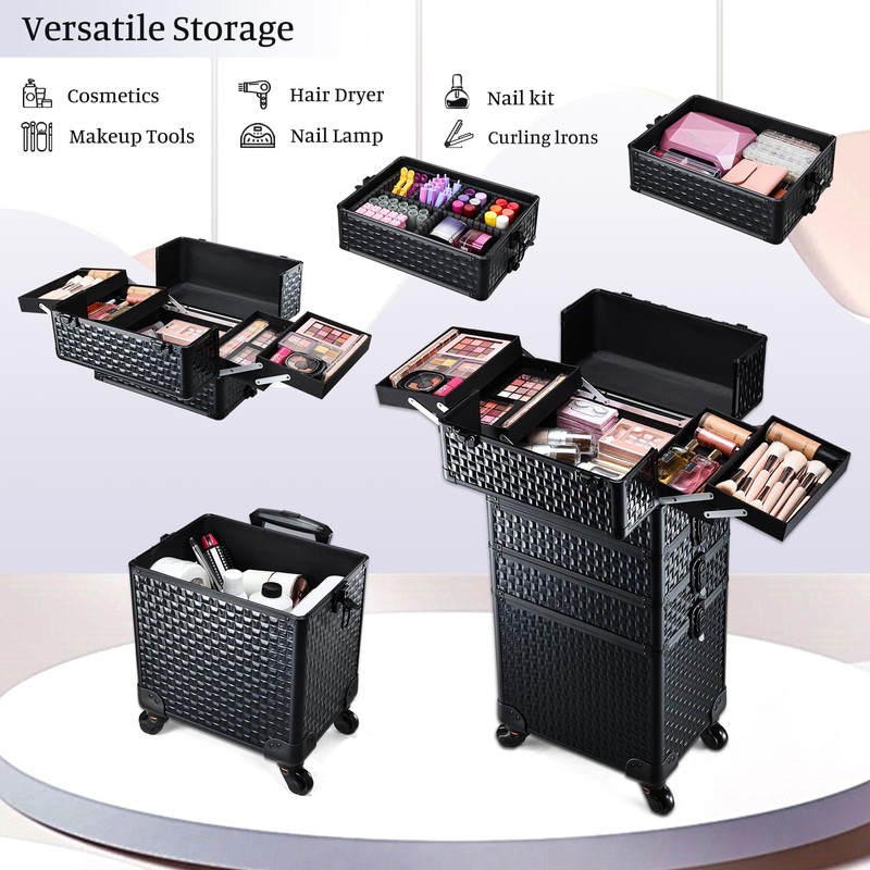 Adazzo 4 in 1 Rolling Makeup Trolley Train Case Cosmetic