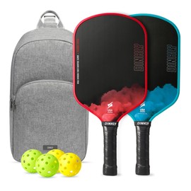 Dinkly Raw Carbon Pickleball Paddles Set of 2, T700 Carbon Fiber Rackets with 16MM Honeycomb Polymer Core, 4 Balls and 1 Portable Carry Bag, USAPA Approved Pickleball Set for Men, Women, Red & Blue
