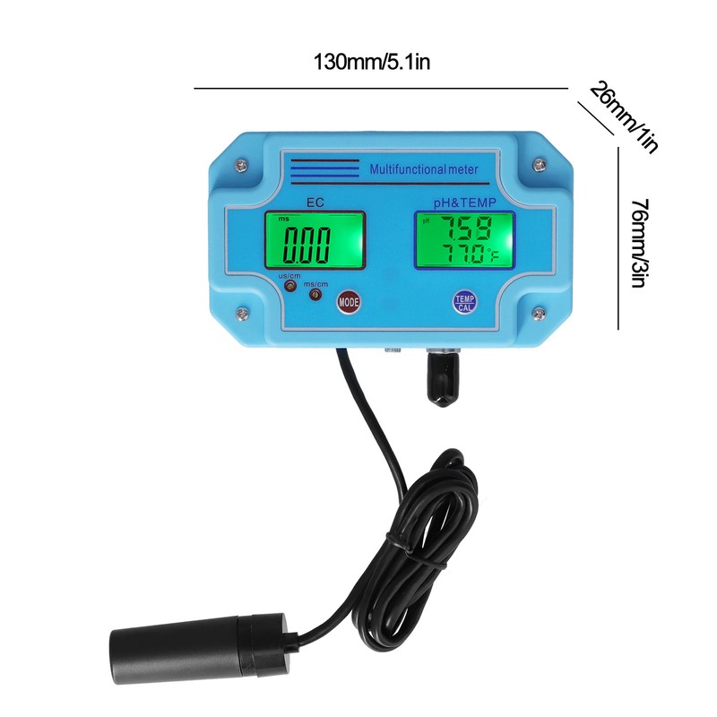 PH EC Temperature Meter DC 6V High Accuracy Portable LCD
