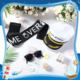 JaGely 3 Pcs Bachelor Party Accessories for Groom Set Include Groom Captain Hat Groom Sunglasses Bachelor Sash Bridal Shower(Stylish Style)