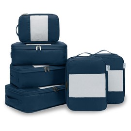 6-Pack Compression Packing Cubes Travel Essentials - Lightweight, Water-Resistant Luggage Organizer Bags with Handles, Durable Travel Accessories Suitcase Organizer (Inkblue)