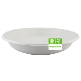 Responsible Products bowls are eco-friendly, Disposable Paper Bowls 24oz For Hot Soup (50 Count),Heavy Duty Paper Dinner Bowls, Dessert Bowls, Made from Sugarcane ＆ Bamboo Fibers