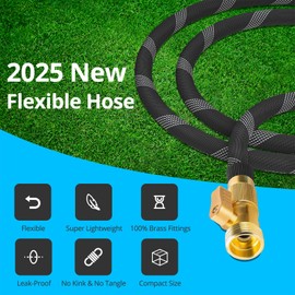 50 ft Garden Hose, 2025 New Ultra Lightweight Kink Free Flexible Water Hose 50ft, 10 Pattern Spray Nozzle, Leak-Proof Solid Brass Fittings, High-Density Outer Fabric & Durable Inner Core