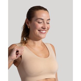 Tommie Copper Seamless Compression Bra with Back Support - Wireless, Soft and Stretchy Posture Corrector - Nude, Medium