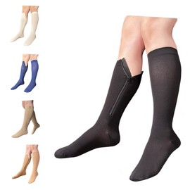 Ziperior 8-15 mmHg Compression Grade 0 Calf Inside Leg Zipper Closed Toe Socks (Black, Small-Medium)