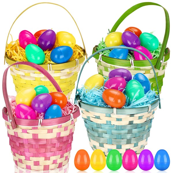 4 Set Large Easter Basket Bulk with 24 Pcs Easter