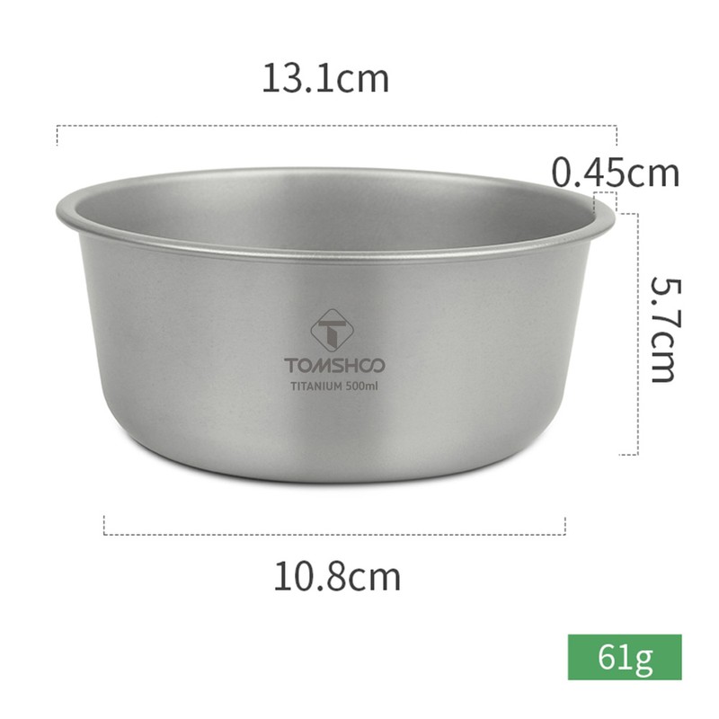 TOMSHOO 500ml Titanium Bowl Stackable Camping Bowl for Camping Hiking