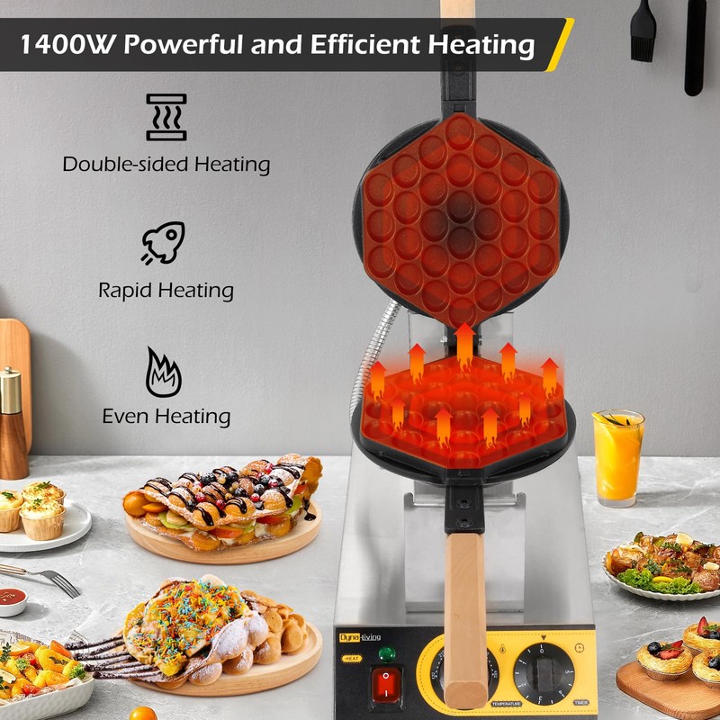 Dyna-Living Bubble Waffle Maker Commercial Bubble Waffle Iron 1400W Electric