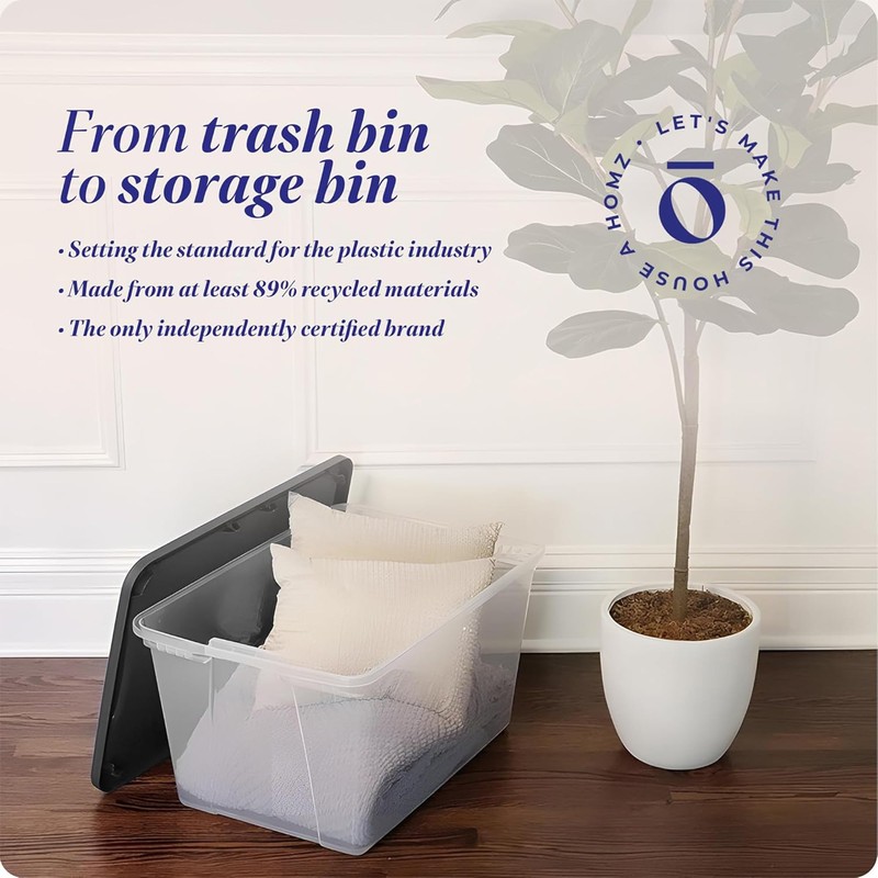 HOMZ 56-Quart Clear Plastic Storage Containers with Lids, Stacklable Storage