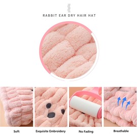 Toalla de microfibra para el cabello para niños y niñas o mujeres, paquete de 2 bonitas herramientas de baño de turbante de pelo de conejo de secado rápido, suave y absorbente, gorro ligero,
