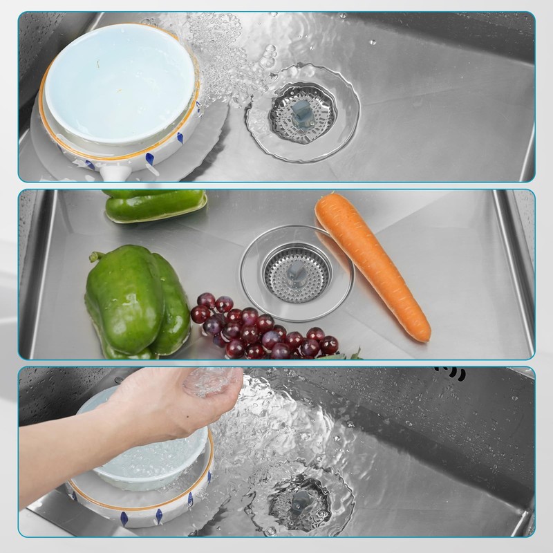 Hibbent 3 in 1 Kitchen Sink Drain Strainer, Stainless Steel