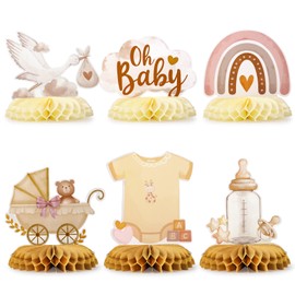6 Pcs Baby Shower Decorations Honeycomb Centerpieces Girls Gender Reveal Table Centerpiece for Kids Gender Reveal Baby Shower Party Table Favor Supplies
