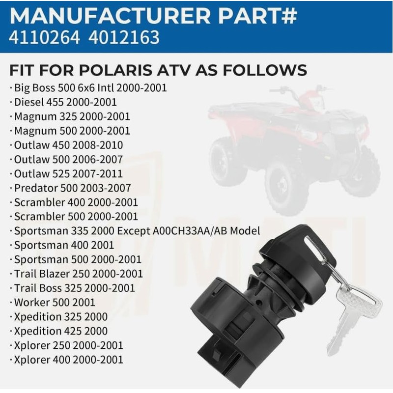 On-Off Ignition Key Switch for Can-Am 330 400 Rally 175