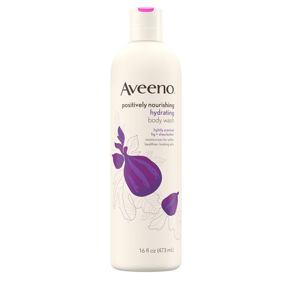 Aveeno Positively Nourishing Hydrating Body Wash for Dry Skin with Natural Fig & Shea Butter, Lightly Scented Daily Moisturizing Body Wash, 16 fl. oz