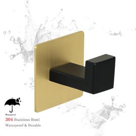 Mooche Pack of 2 304 Stainless Steel Coat Hooks, 5.5 cm Coat Hooks, Wall Double Hooks, Towel Hooks, 2 Mounting Options - Glue or Drilled, Gold-Black