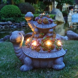 VIVICOMFY Solar Turtle Garden Outdoor Statues with Succulent and 7 LED Lights, Lawn Decor Tortoise Statue for Patio, Balcony Outdoor Figurines Solar Light， Unique Birthday Gifts for Mom,