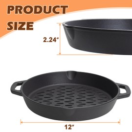 MOASKER Round Cast Iron Grill Baskets for all Charcoal Smoker and Gas Grills,12 Inch Nonstick Cast Iron Grill Pan Tray Could Cooking Veggie Meat Fish -Dual Handle Grill Basket for All Outdoor Grills